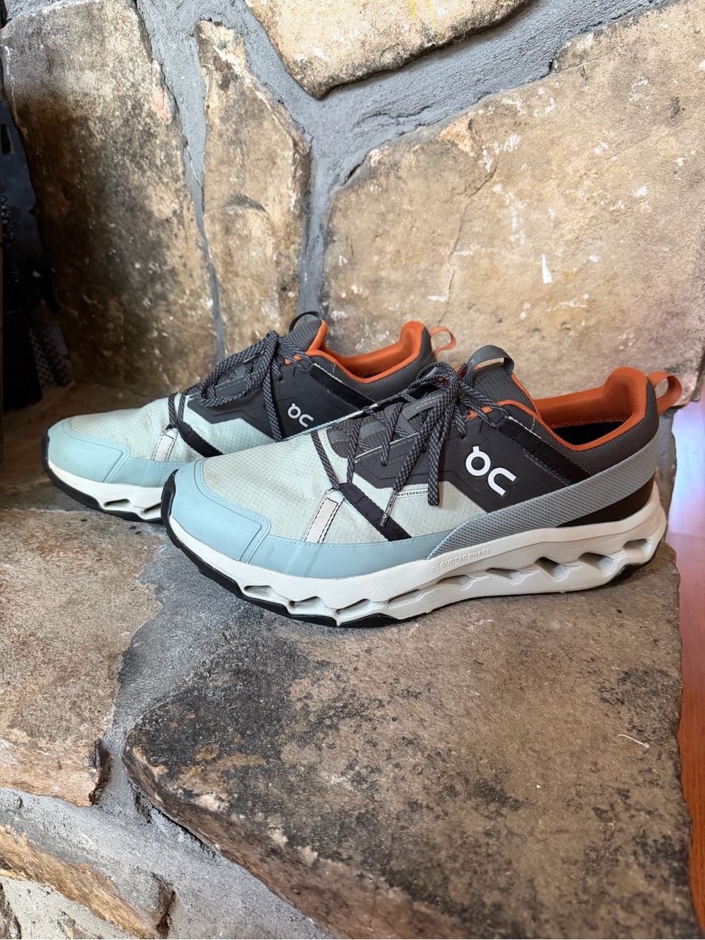 On Running Men’s Cloudnova Mint Blue and Gray with Orange Trim